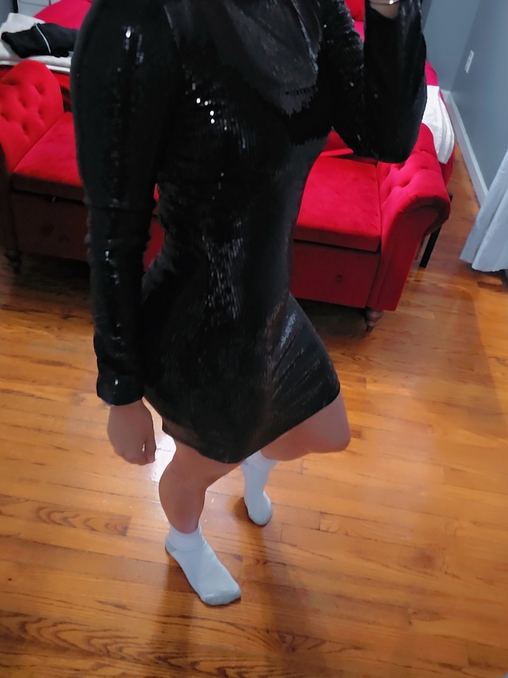 Forever 21 Black Sequin Long-Sleeve Mini Dress